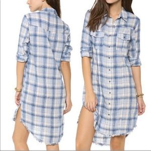 Free People Plaid Dress Button front Raw hems
